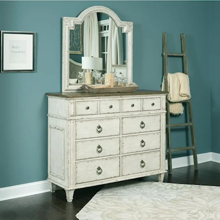 8 Drawer Bureau and Mirror with Wood Frame